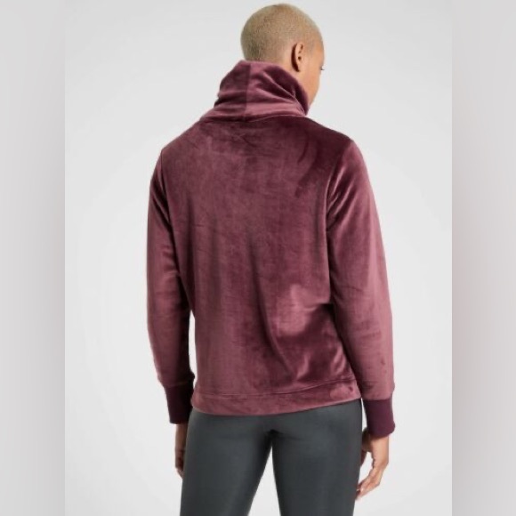 Athleta Double Cozy Karma Funnel Neck Sweatshirt Cabernet XXS Relaxed Fit Yoga - Picture 3 of 14